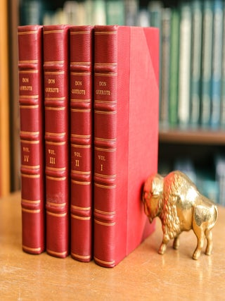 Item #084903 The History of the Ingenious Gentleman Don Quixote / 4 leather volumes. Cervantes,...